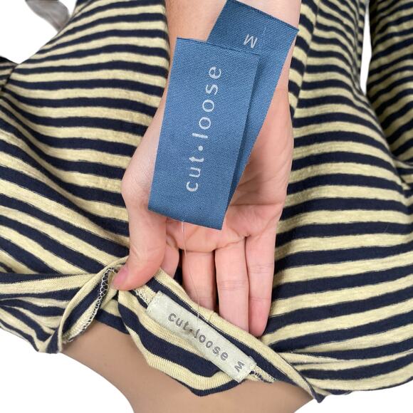 Cut Loose Yellow Gray Striped Cotton Linen Tunic Top Women's M - Picture 6 of 6